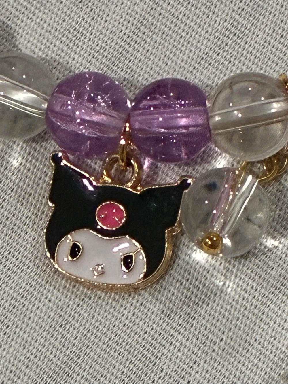 Purple Beaded Kids Charm Bracelet Set with Clear Accent Beads